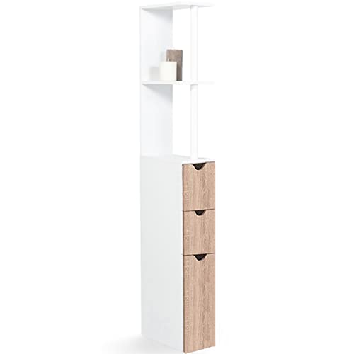 IDMarket - Meuble WC étagère Willy Bois 3 Portes Coloris hêtre Gain de Place pour Toilettes